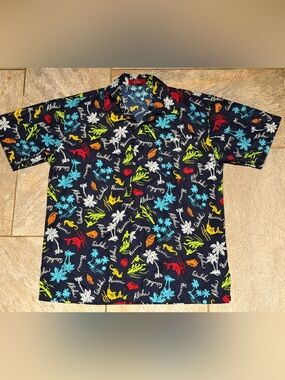 Allure Navy Hawaiian Print Short-Sleeve Button-Down Shirt